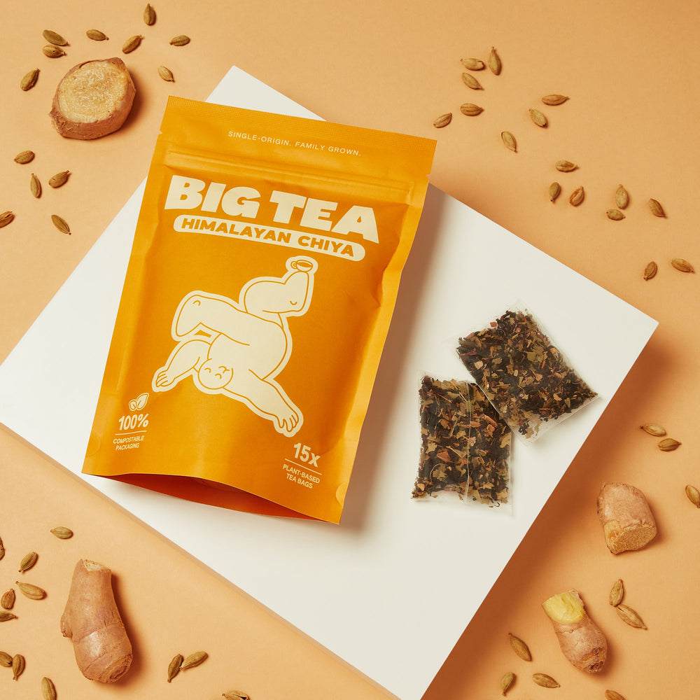 Himalayan Chiya whole ingredients: tea, cinnamon, cardamom, ginger, pepper
