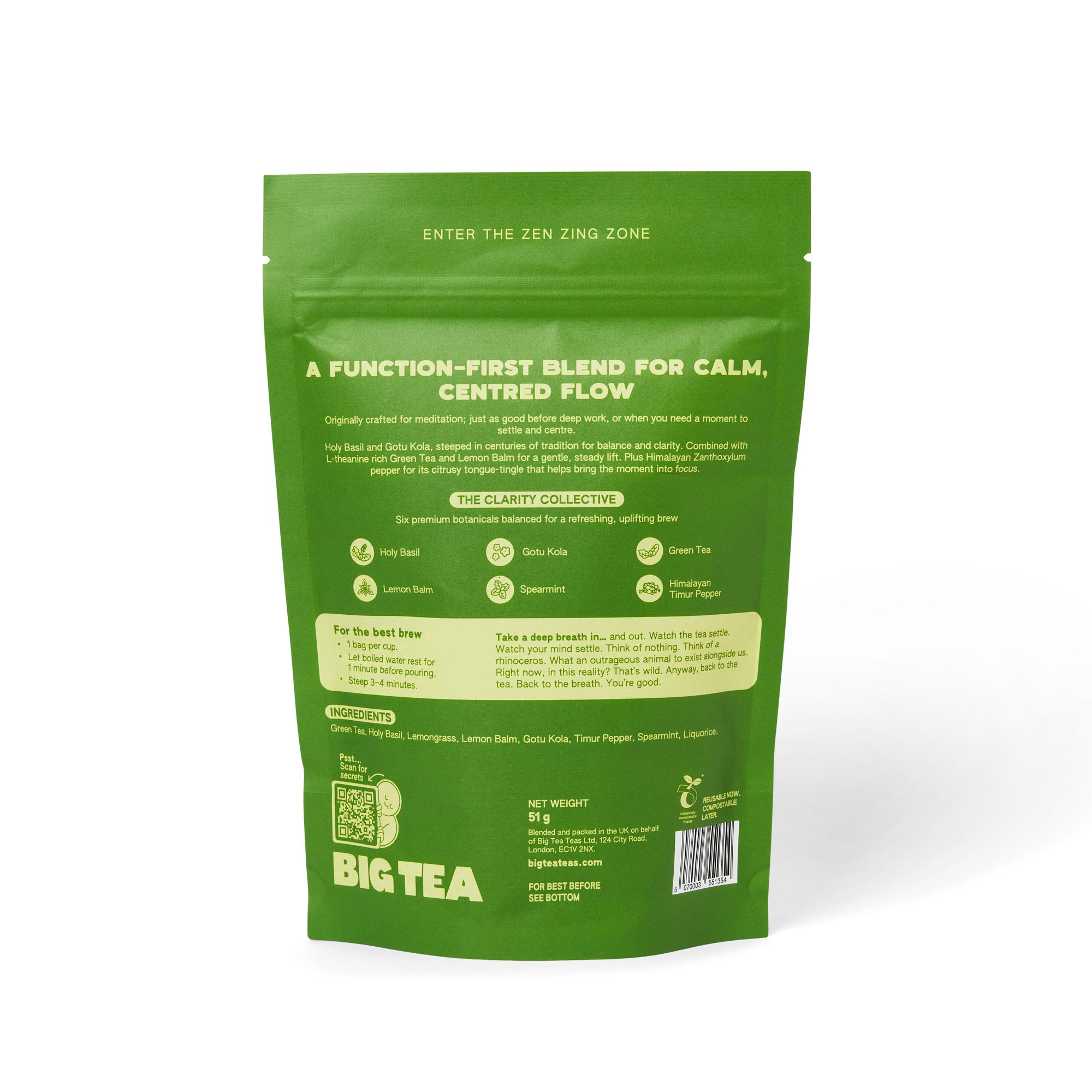 Zen Zing — Calm Focus Tea with L-Theanine, Holy Basil & Gotu Kola
